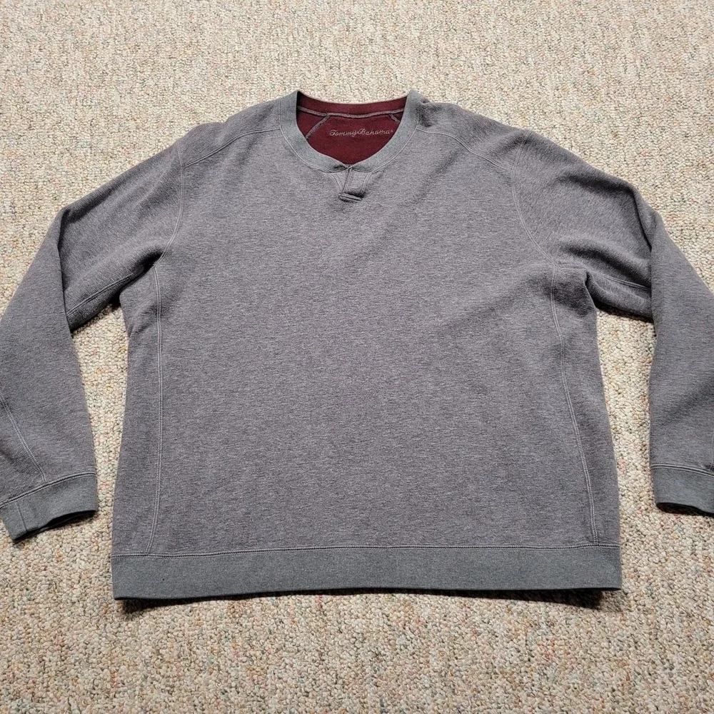 Tommy Bahama Sweatshirt Mens XL Grey Reversible Split Neck Pullover Knit Sweater